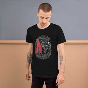 Little Red Riding Hood Black Short-Sleeve Unisex T-Shirt by Francesca Calabrò